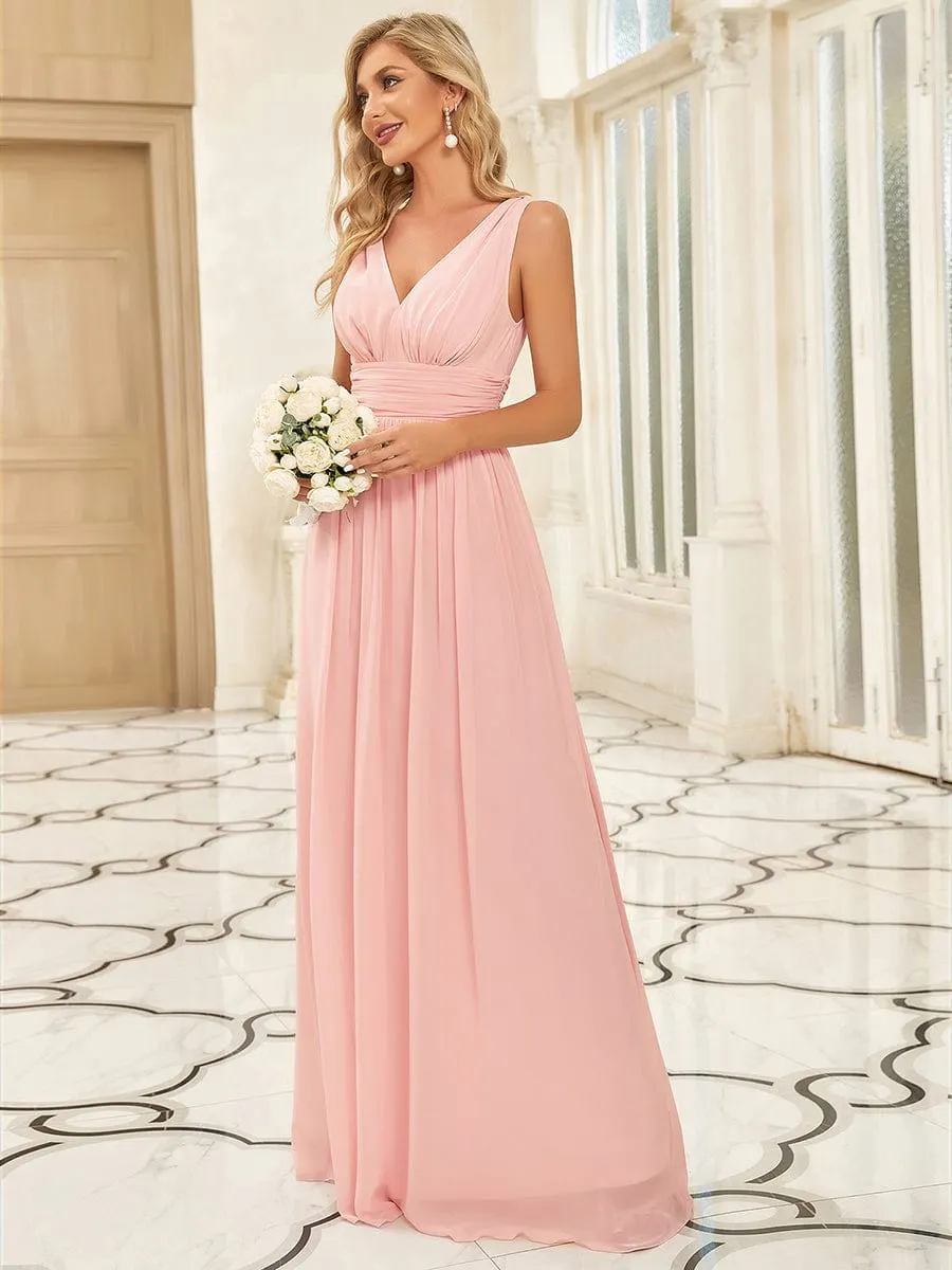 Custom Size V Neck Sleeveless Pleated Chiffon Evening Dress