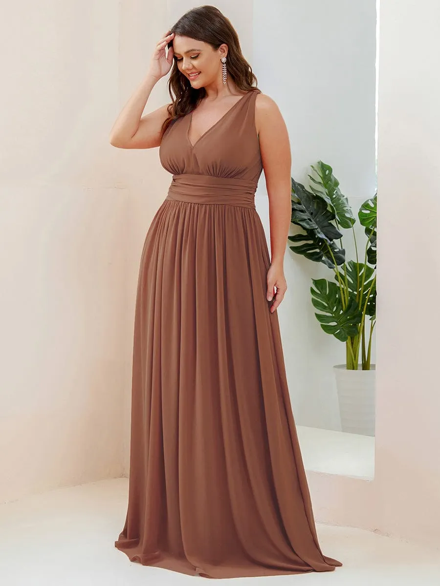 Custom Size V Neck Sleeveless Pleated Chiffon Evening Dress