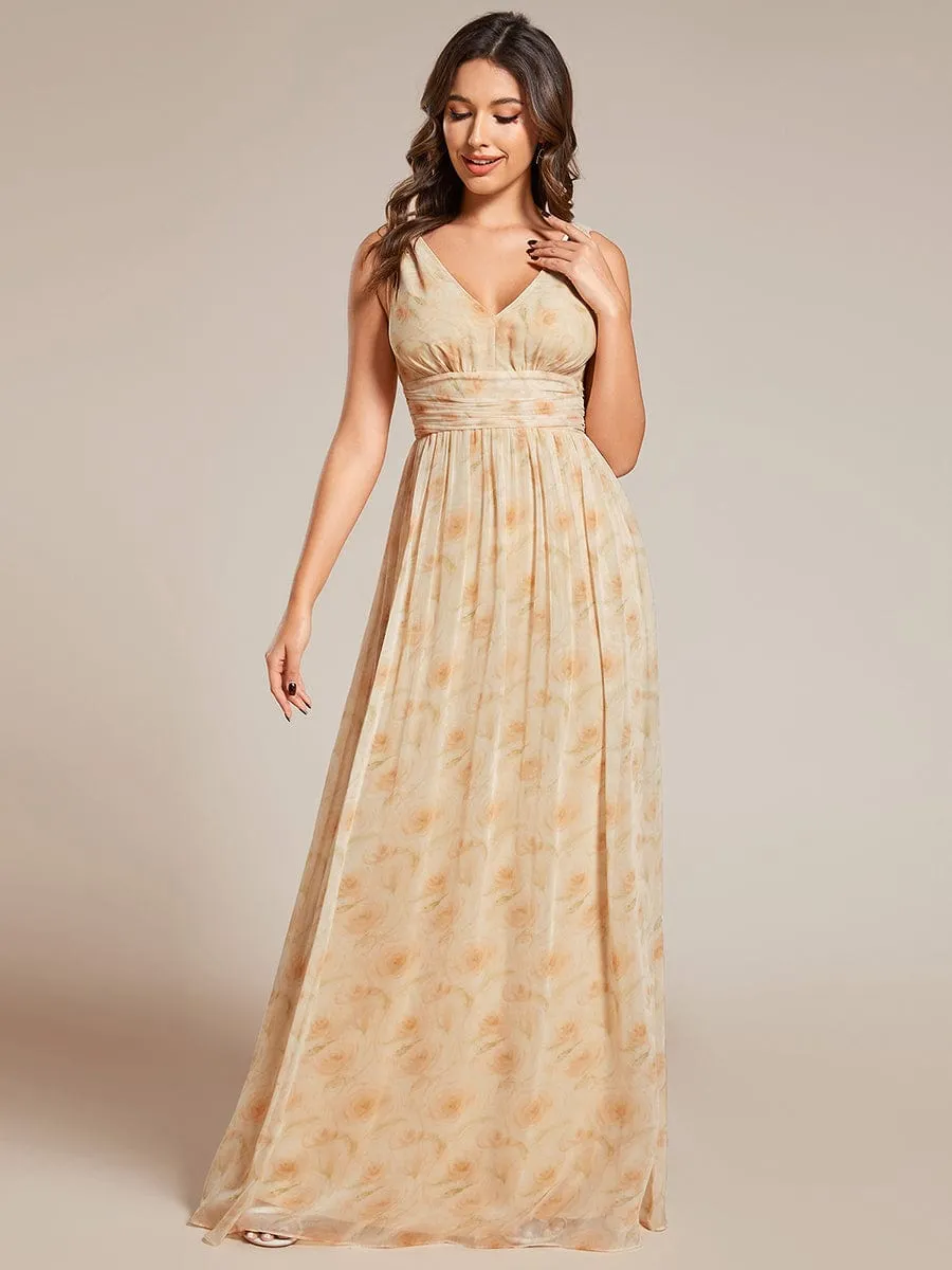Custom Size V Neck Sleeveless Pleated Chiffon Evening Dress