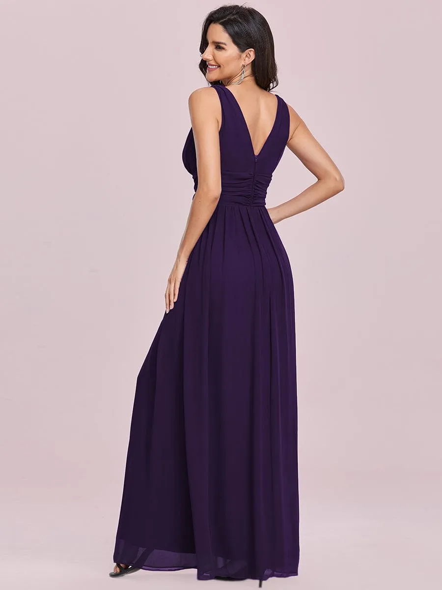 Custom Size V Neck Sleeveless Pleated Chiffon Evening Dress
