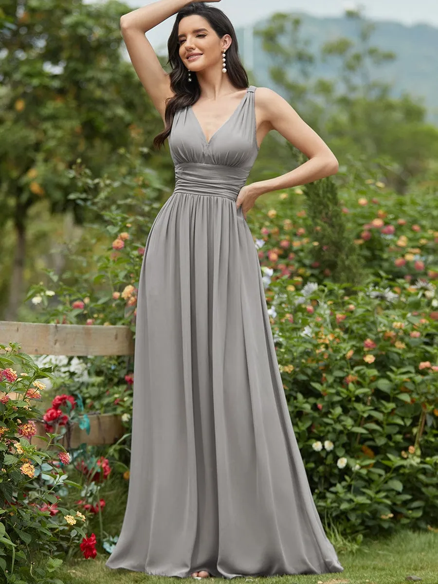 Custom Size V Neck Sleeveless Pleated Chiffon Evening Dress