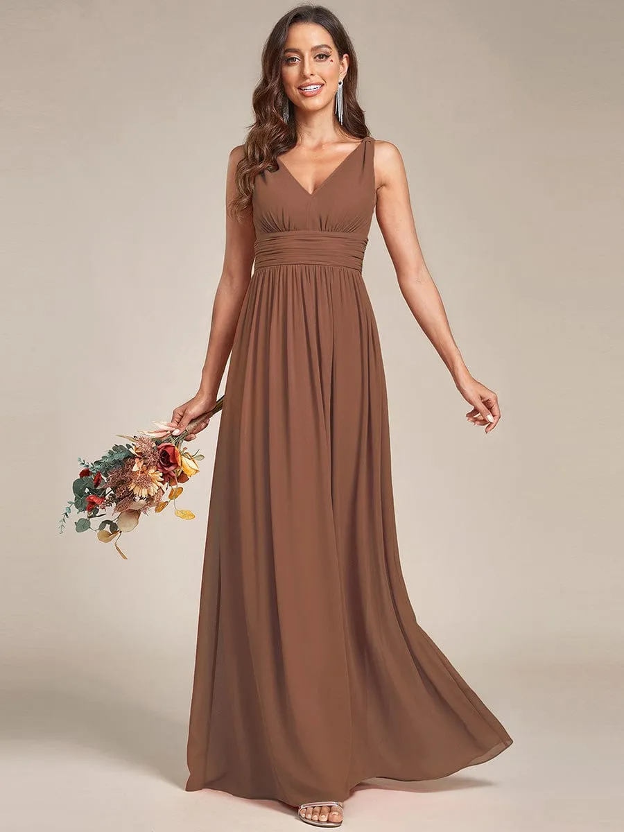 Custom Size V Neck Sleeveless Pleated Chiffon Evening Dress