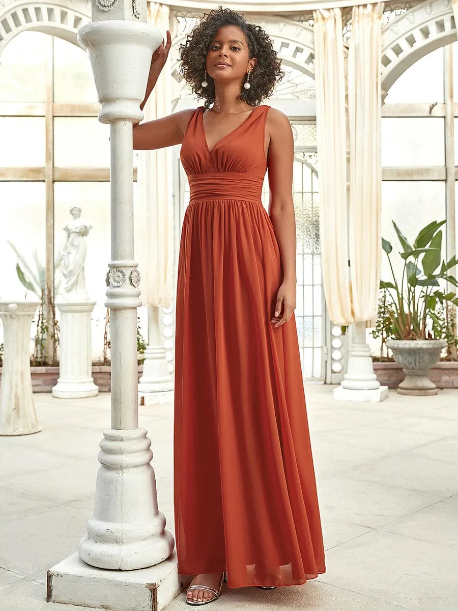 Custom Size V Neck Sleeveless Pleated Chiffon Evening Dress