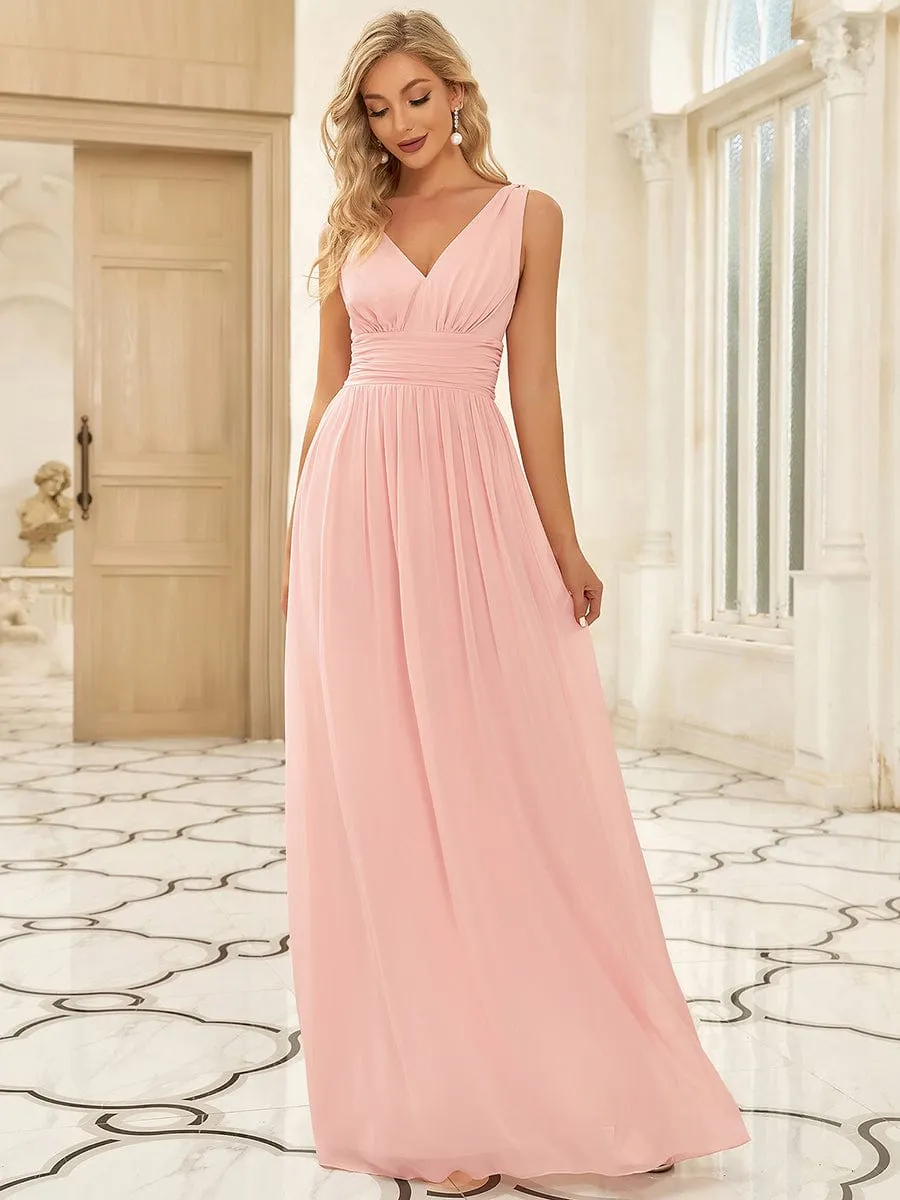 Custom Size V Neck Sleeveless Pleated Chiffon Evening Dress