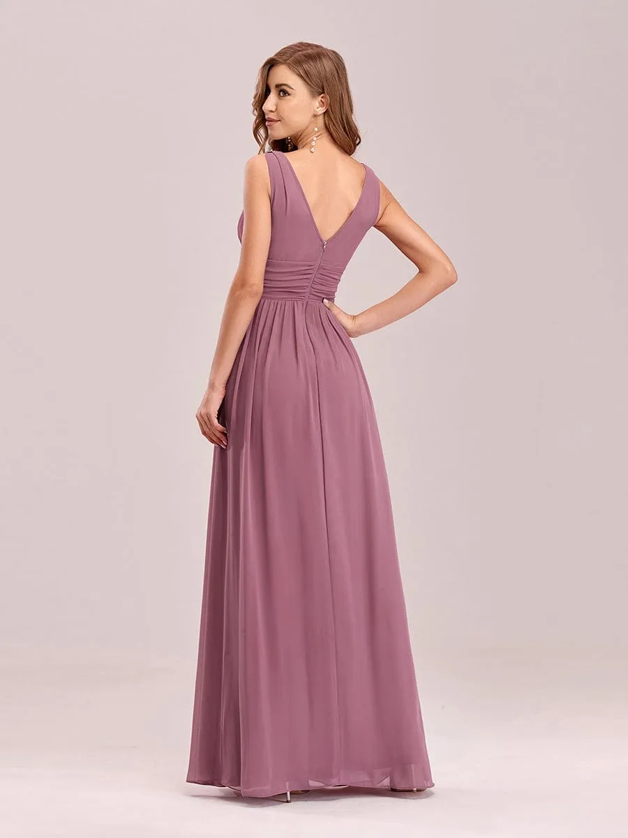 Custom Size V Neck Sleeveless Pleated Chiffon Evening Dress