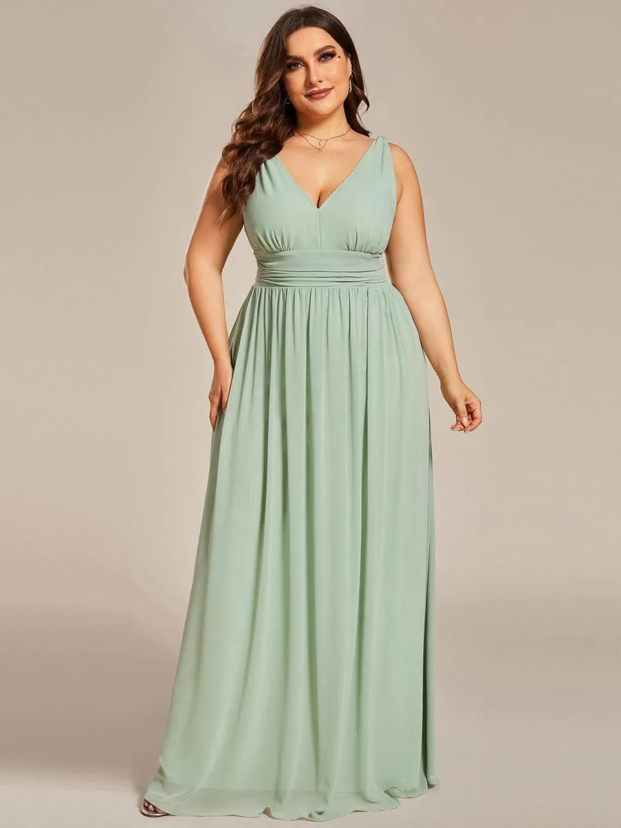 Custom Size V Neck Sleeveless Pleated Chiffon Evening Dress