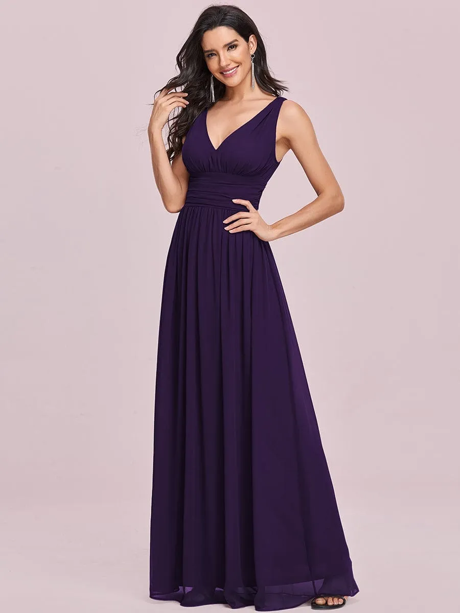Custom Size V Neck Sleeveless Pleated Chiffon Evening Dress