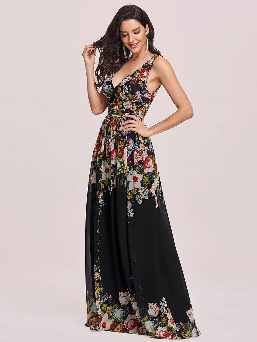 Custom Size V Neck Sleeveless Pleated Chiffon Evening Dress