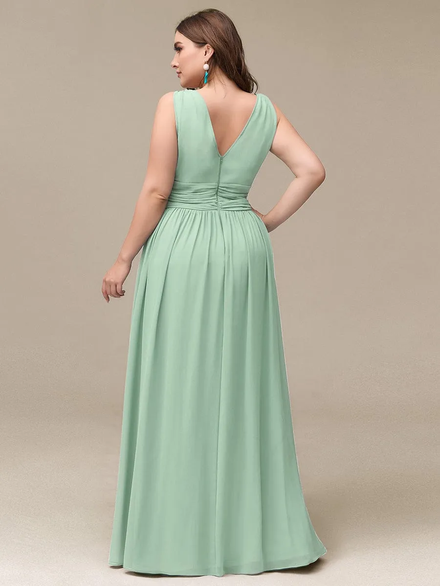 Custom Size V Neck Sleeveless Pleated Chiffon Evening Dress