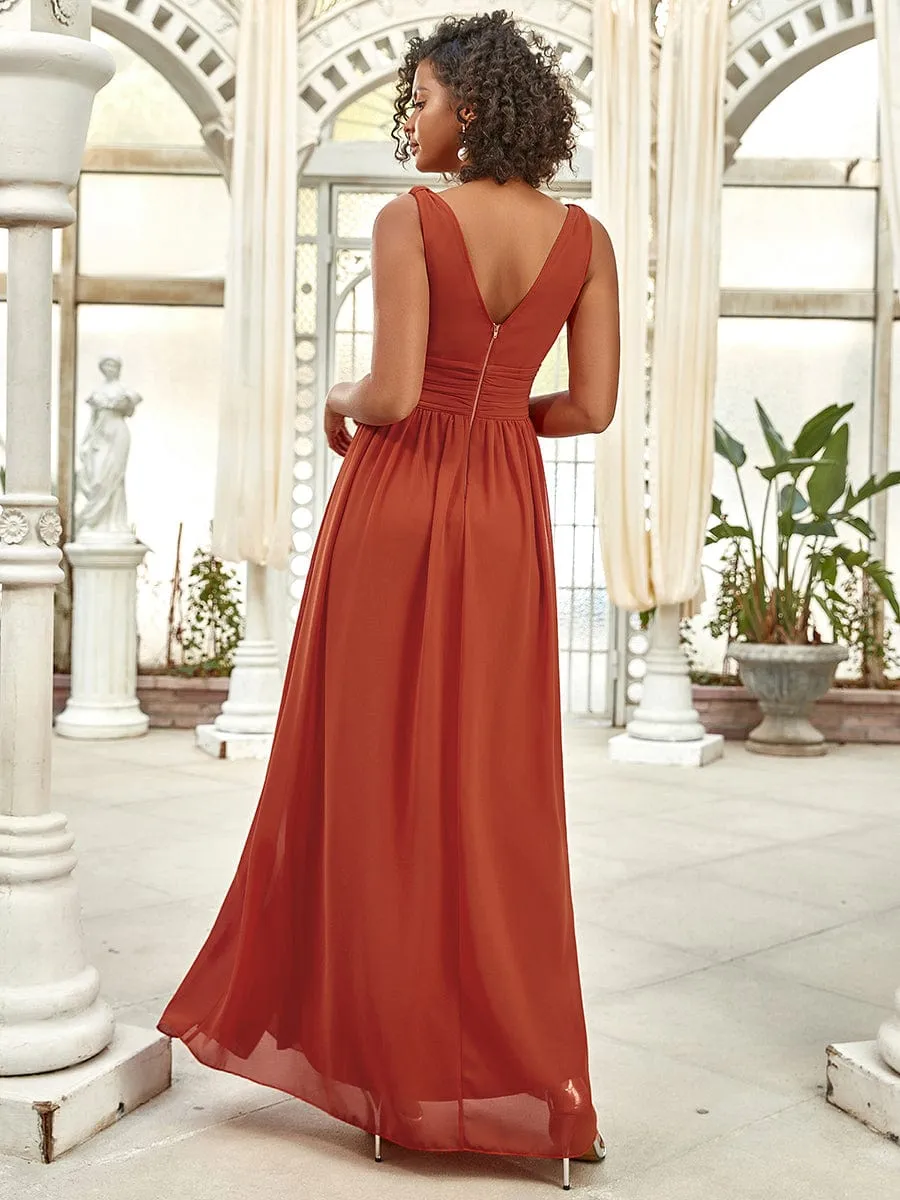 Custom Size V Neck Sleeveless Pleated Chiffon Evening Dress