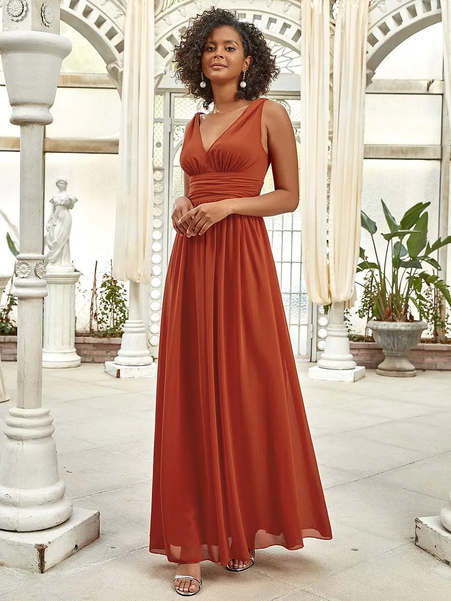 Custom Size V Neck Sleeveless Pleated Chiffon Evening Dress