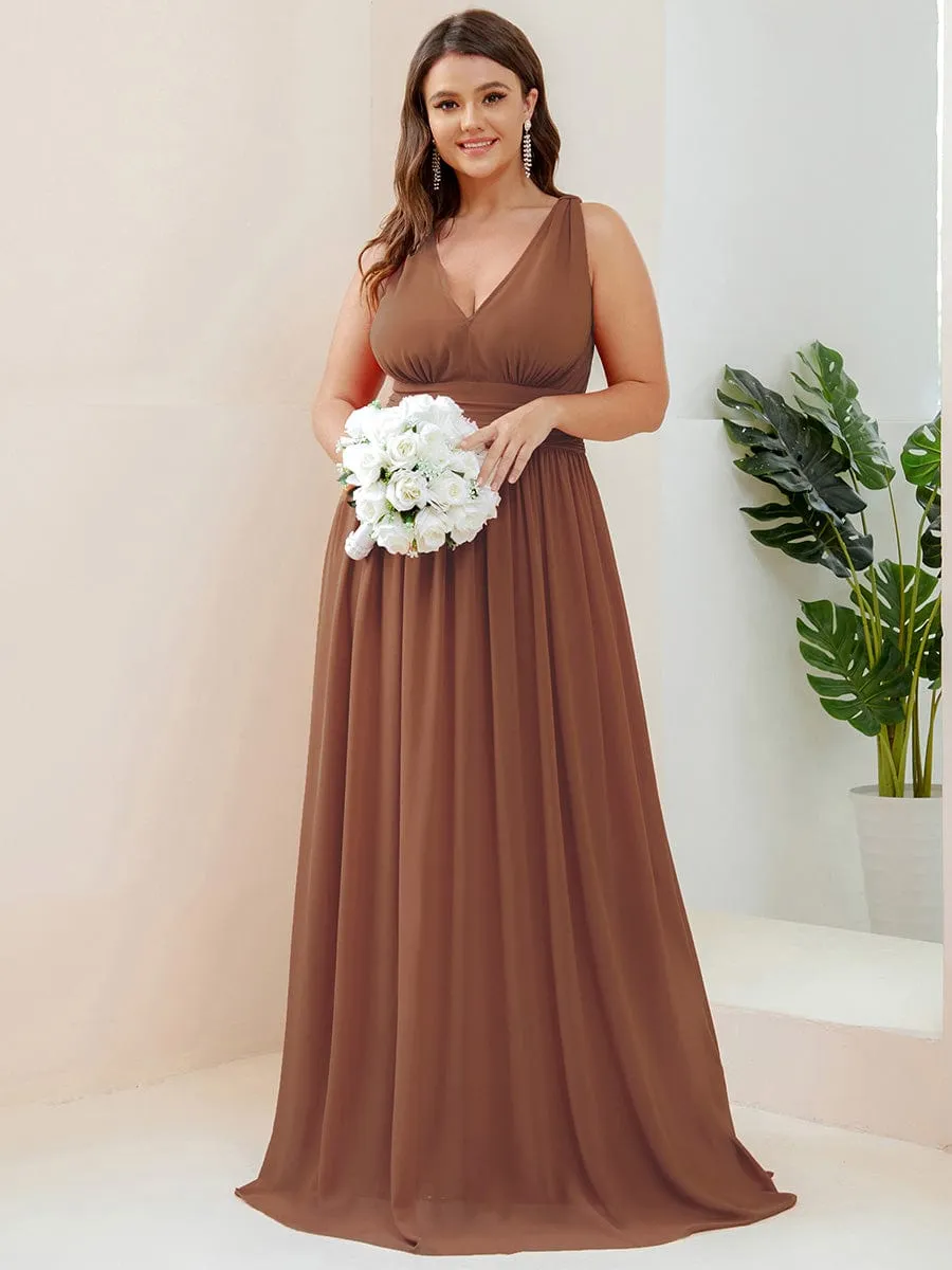 Custom Size V Neck Sleeveless Pleated Chiffon Evening Dress