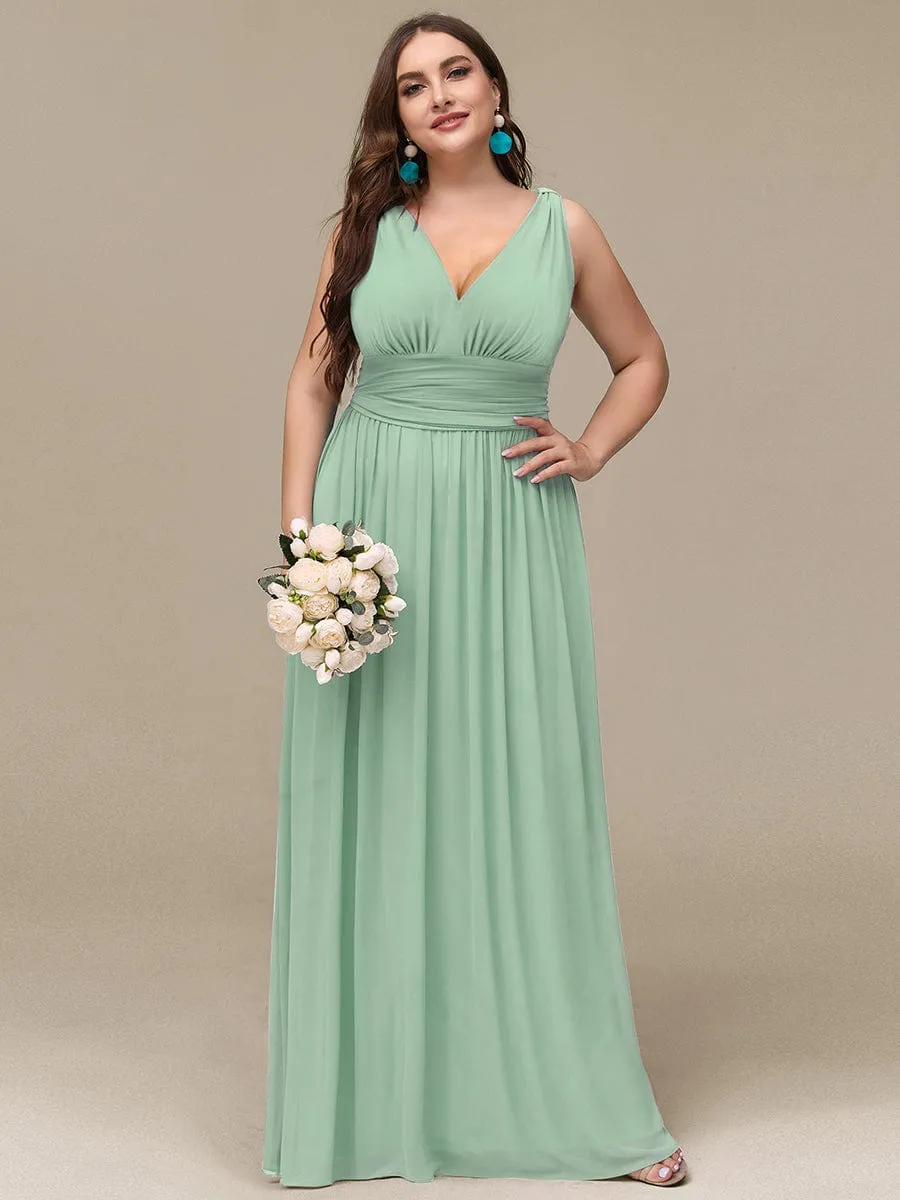 Custom Size V Neck Sleeveless Pleated Chiffon Evening Dress