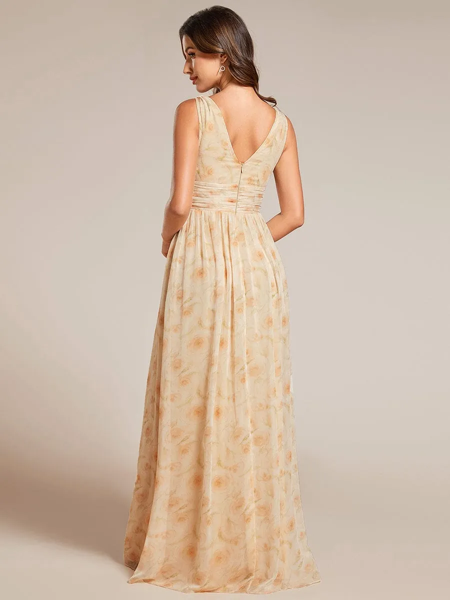 Custom Size V Neck Sleeveless Pleated Chiffon Evening Dress