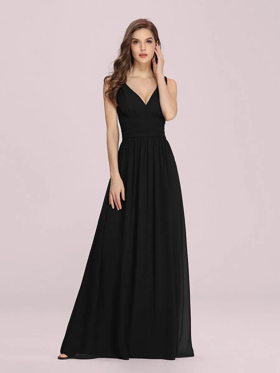Custom Size V Neck Sleeveless Pleated Chiffon Evening Dress