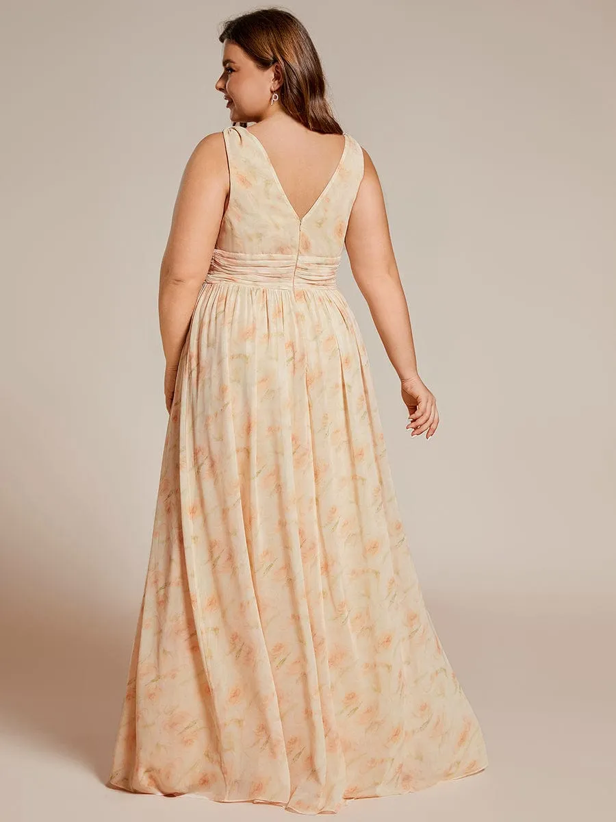 Custom Size V Neck Sleeveless Pleated Chiffon Evening Dress