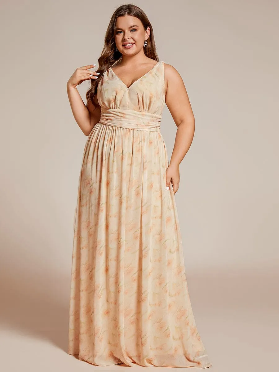 Custom Size V Neck Sleeveless Pleated Chiffon Evening Dress