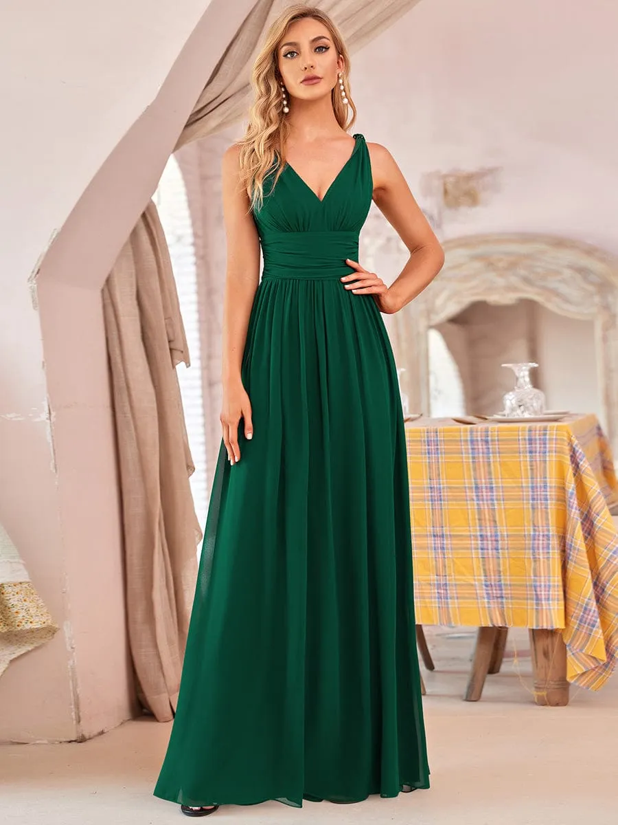 Custom Size V Neck Sleeveless Pleated Chiffon Evening Dress