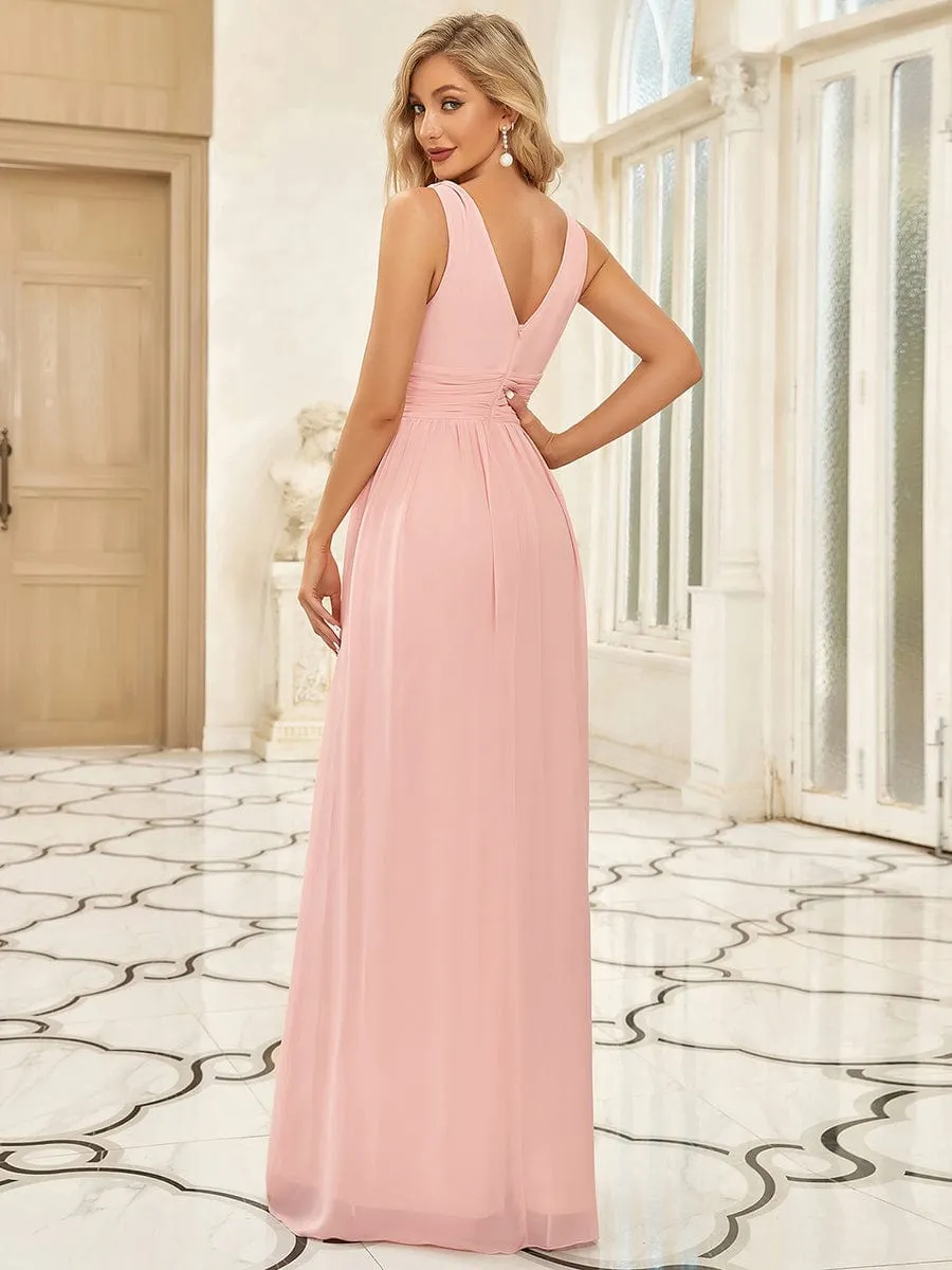 Custom Size V Neck Sleeveless Pleated Chiffon Evening Dress