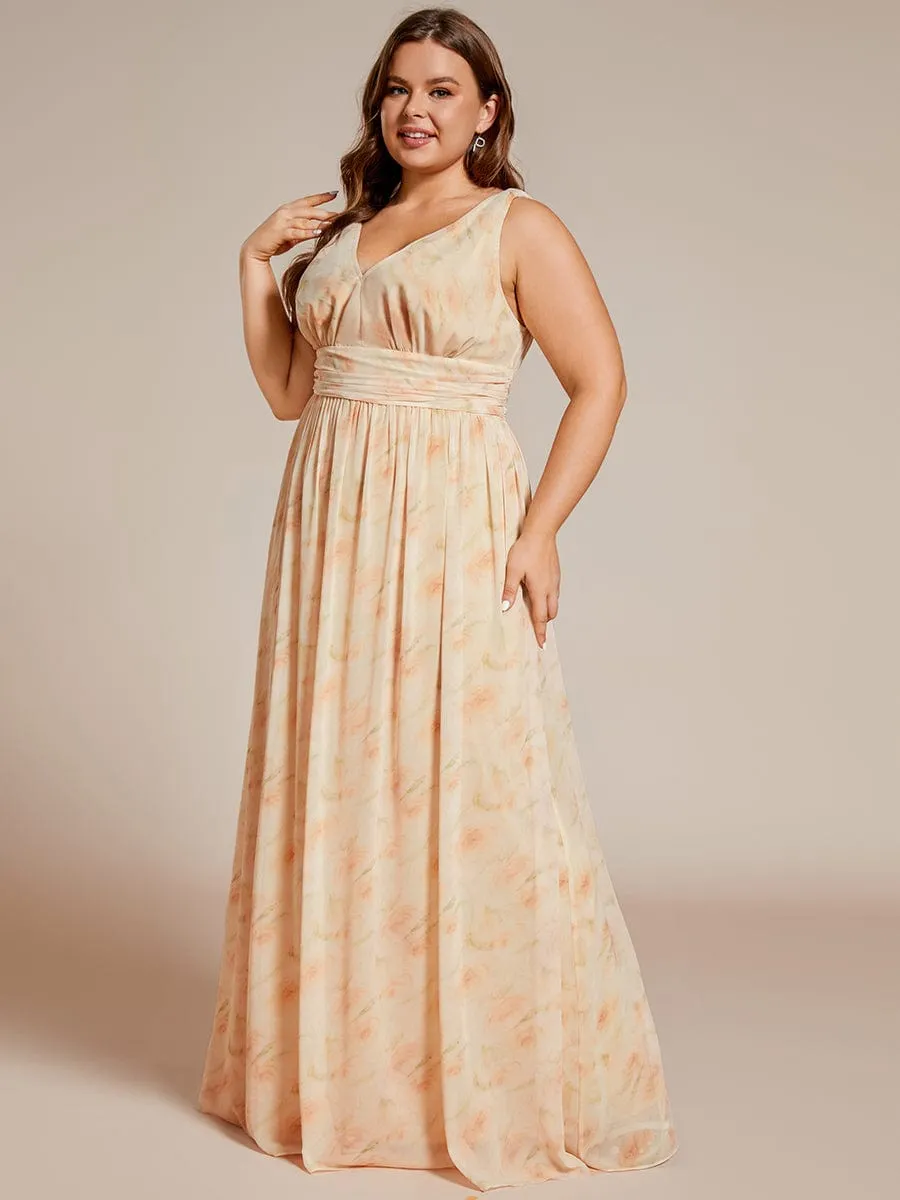 Custom Size V Neck Sleeveless Pleated Chiffon Evening Dress