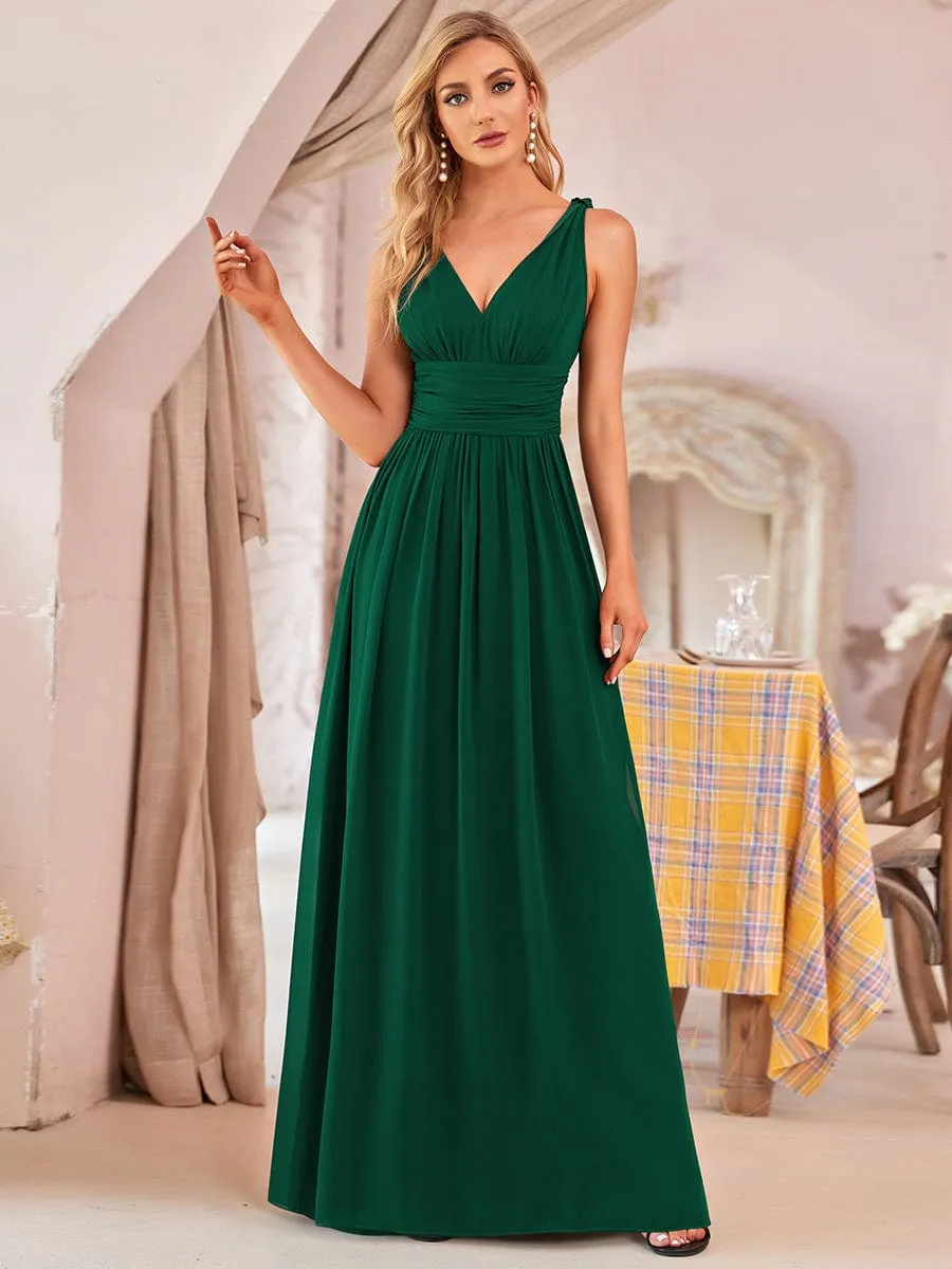 Custom Size V Neck Sleeveless Pleated Chiffon Evening Dress