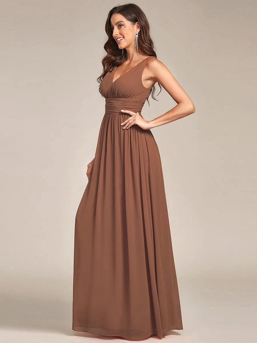 Custom Size V Neck Sleeveless Pleated Chiffon Evening Dress