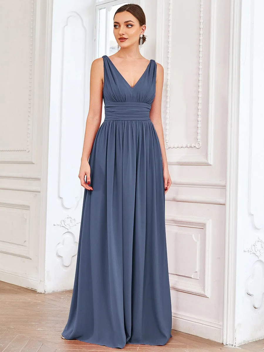Custom Size V Neck Sleeveless Pleated Chiffon Evening Dress
