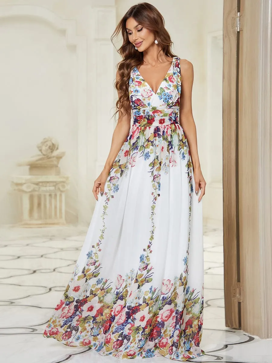 Custom Size V Neck Sleeveless Pleated Chiffon Evening Dress