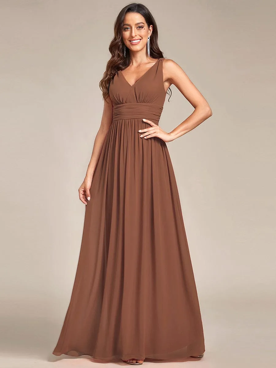 Custom Size V Neck Sleeveless Pleated Chiffon Evening Dress
