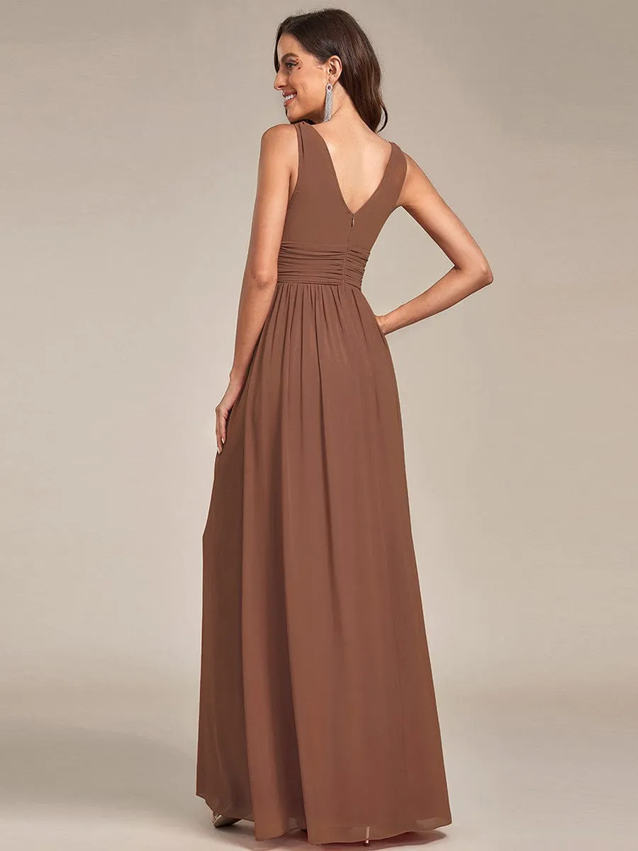 Custom Size V Neck Sleeveless Pleated Chiffon Evening Dress