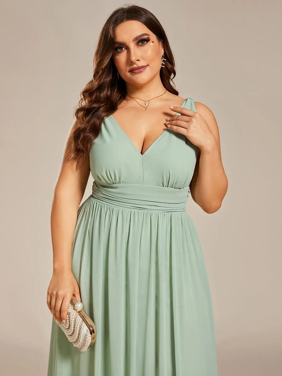 Custom Size V Neck Sleeveless Pleated Chiffon Evening Dress