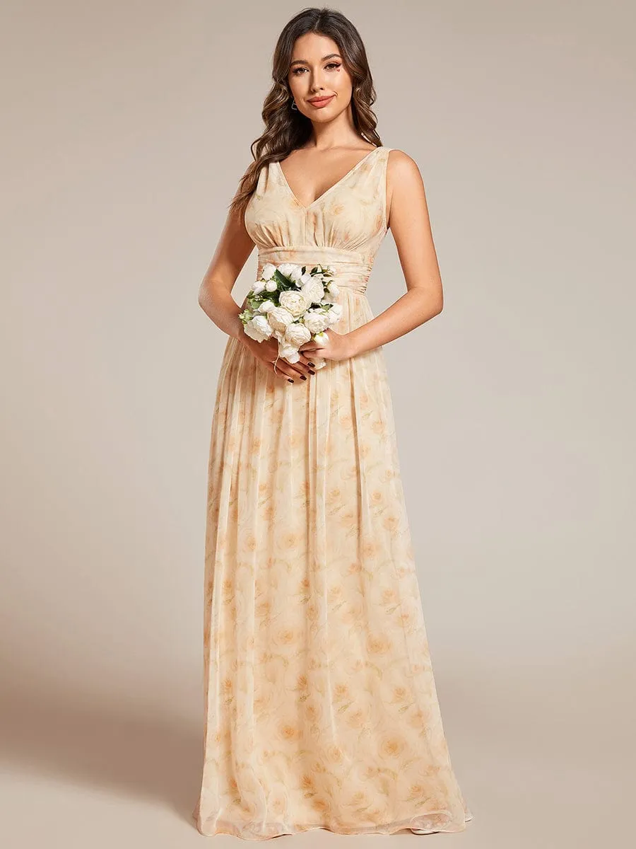 Custom Size V Neck Sleeveless Pleated Chiffon Evening Dress