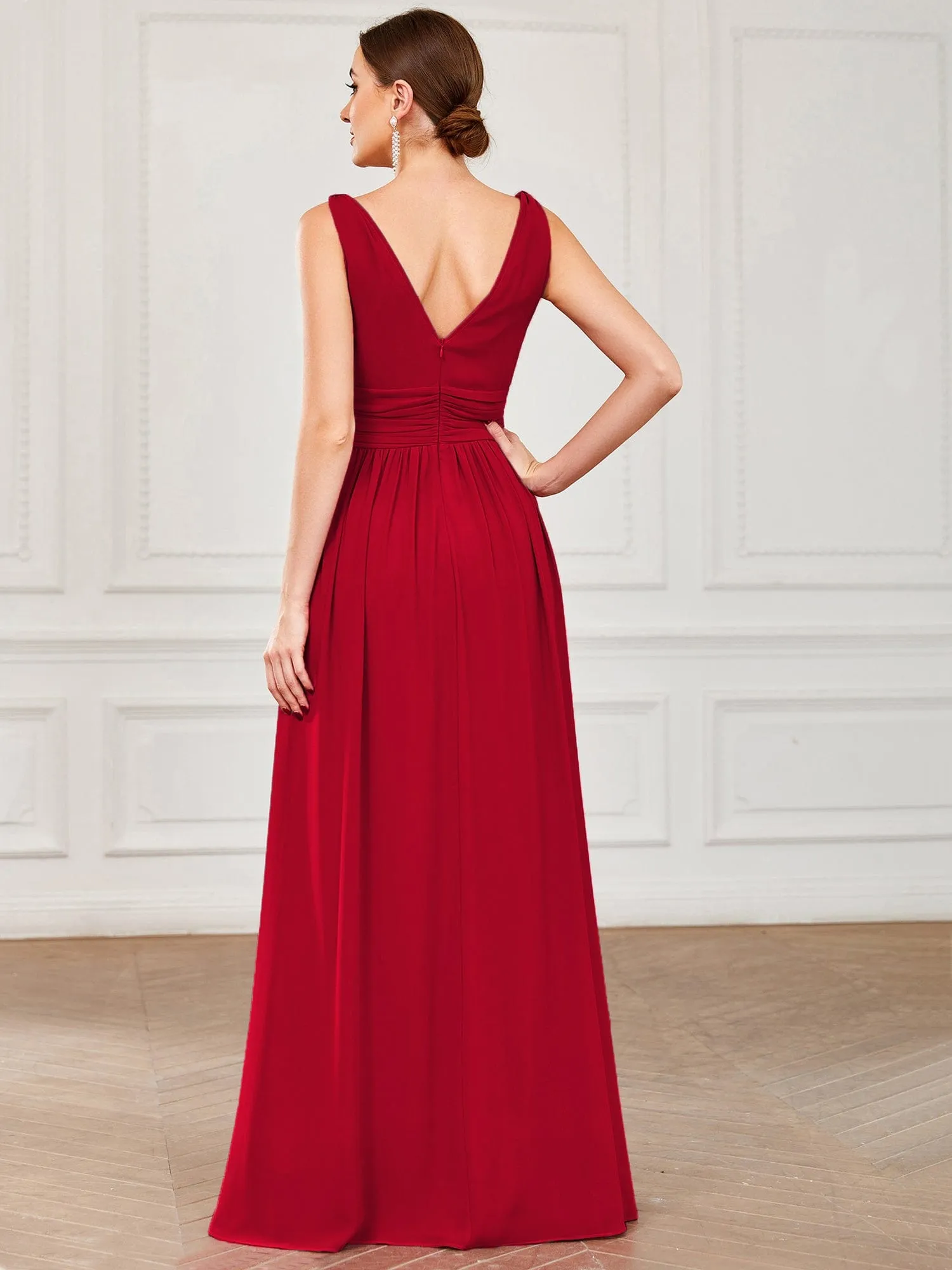 Custom Size V Neck Sleeveless Pleated Chiffon Evening Dress