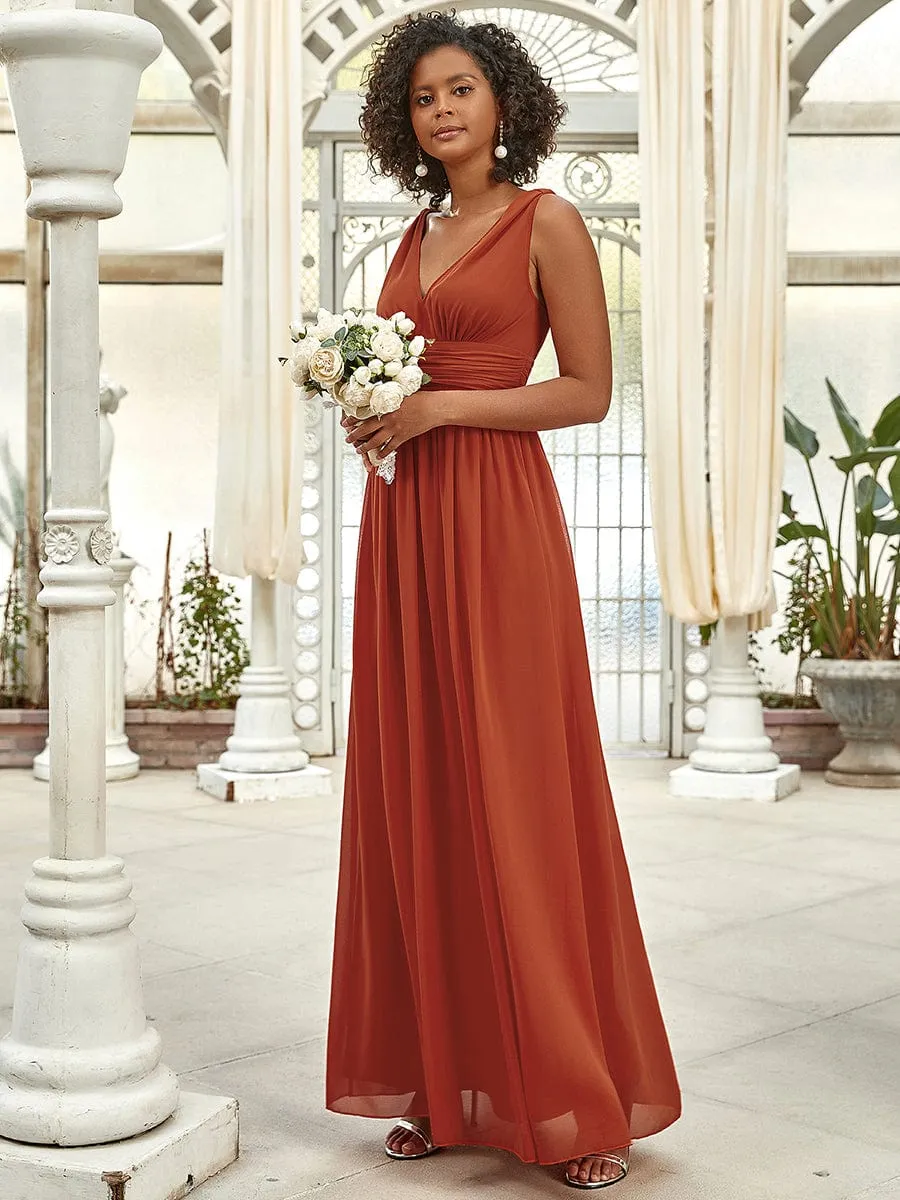 Custom Size V Neck Sleeveless Pleated Chiffon Evening Dress