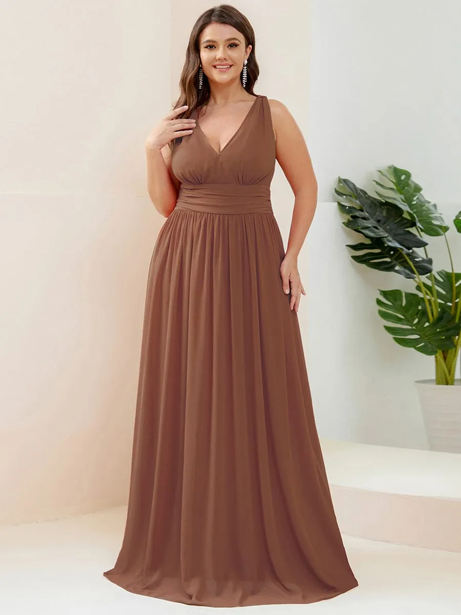 Custom Size V Neck Sleeveless Pleated Chiffon Evening Dress
