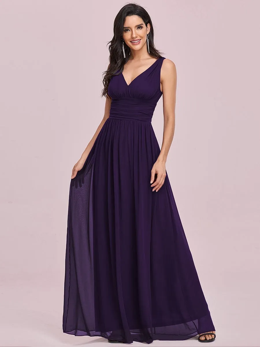 Custom Size V Neck Sleeveless Pleated Chiffon Evening Dress
