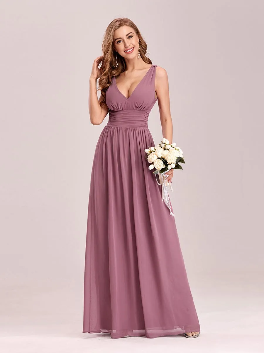 Custom Size V Neck Sleeveless Pleated Chiffon Evening Dress