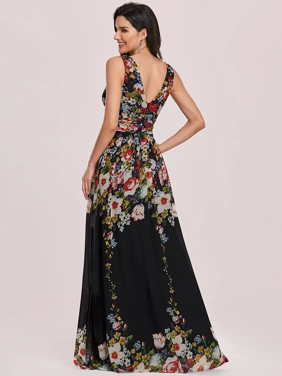 Custom Size V Neck Sleeveless Pleated Chiffon Evening Dress