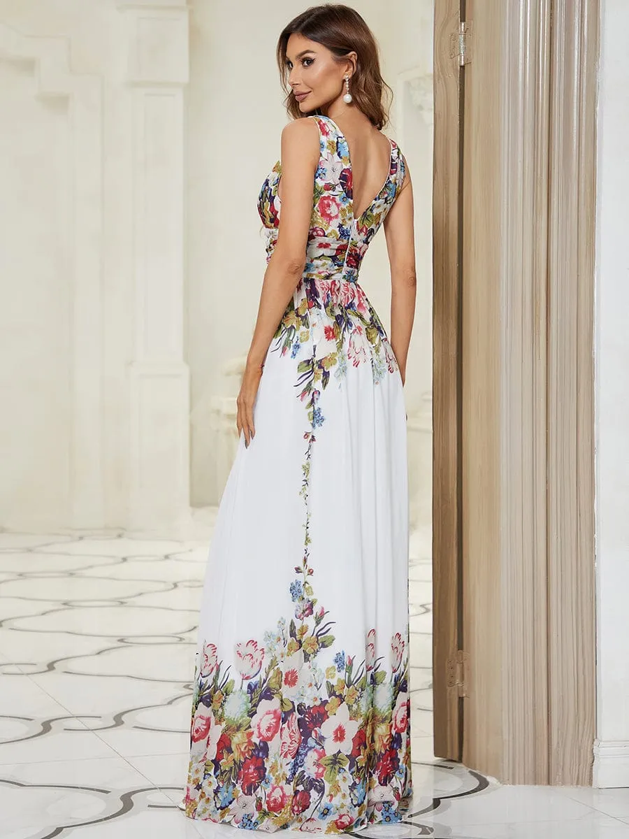 Custom Size V Neck Sleeveless Pleated Chiffon Evening Dress