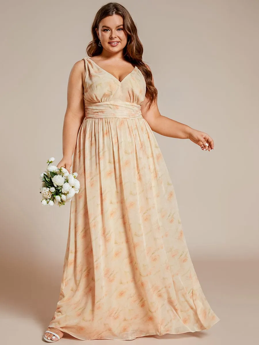 Custom Size V Neck Sleeveless Pleated Chiffon Evening Dress