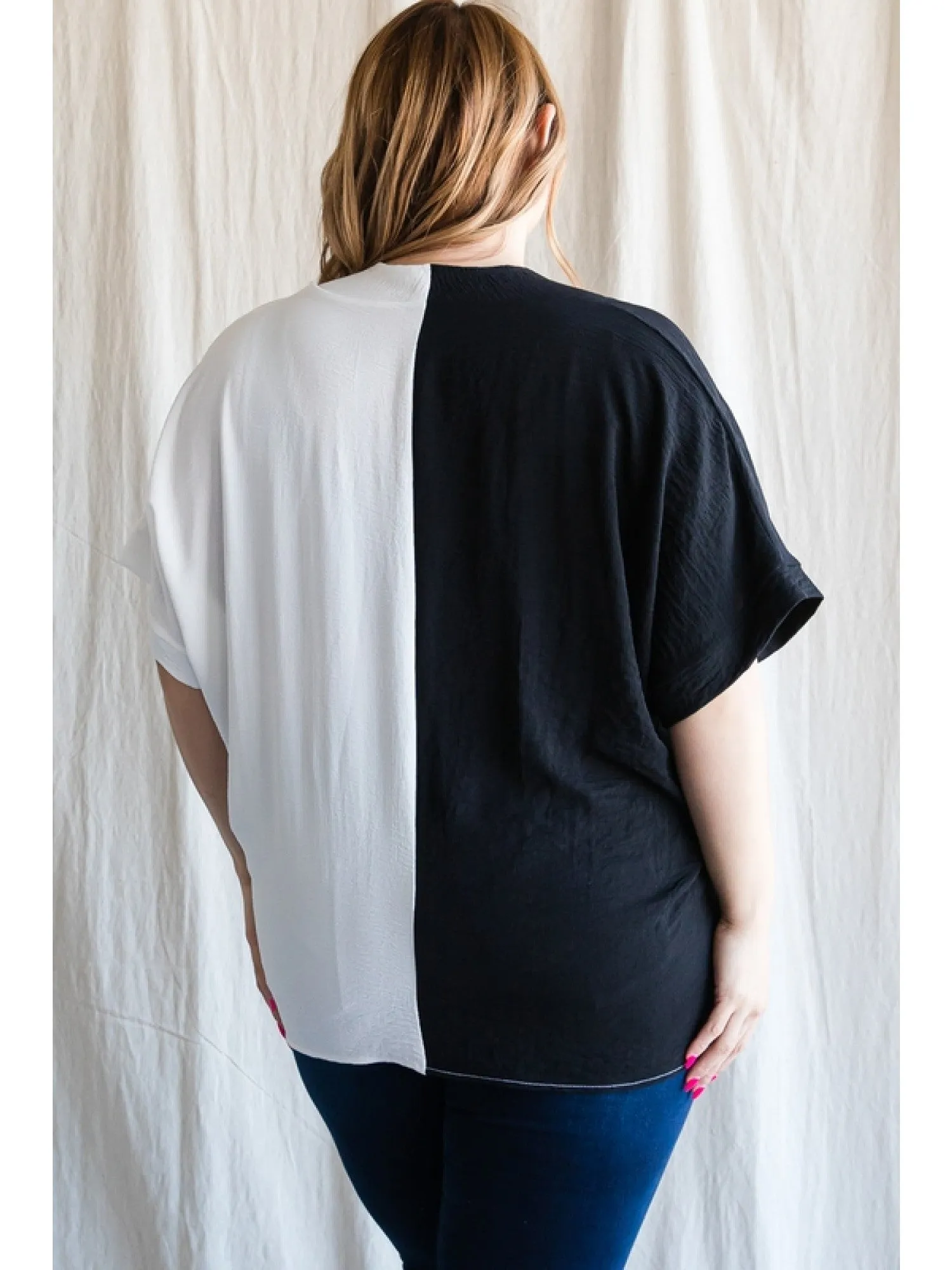 Duo-Tone V-Neck Shift Top