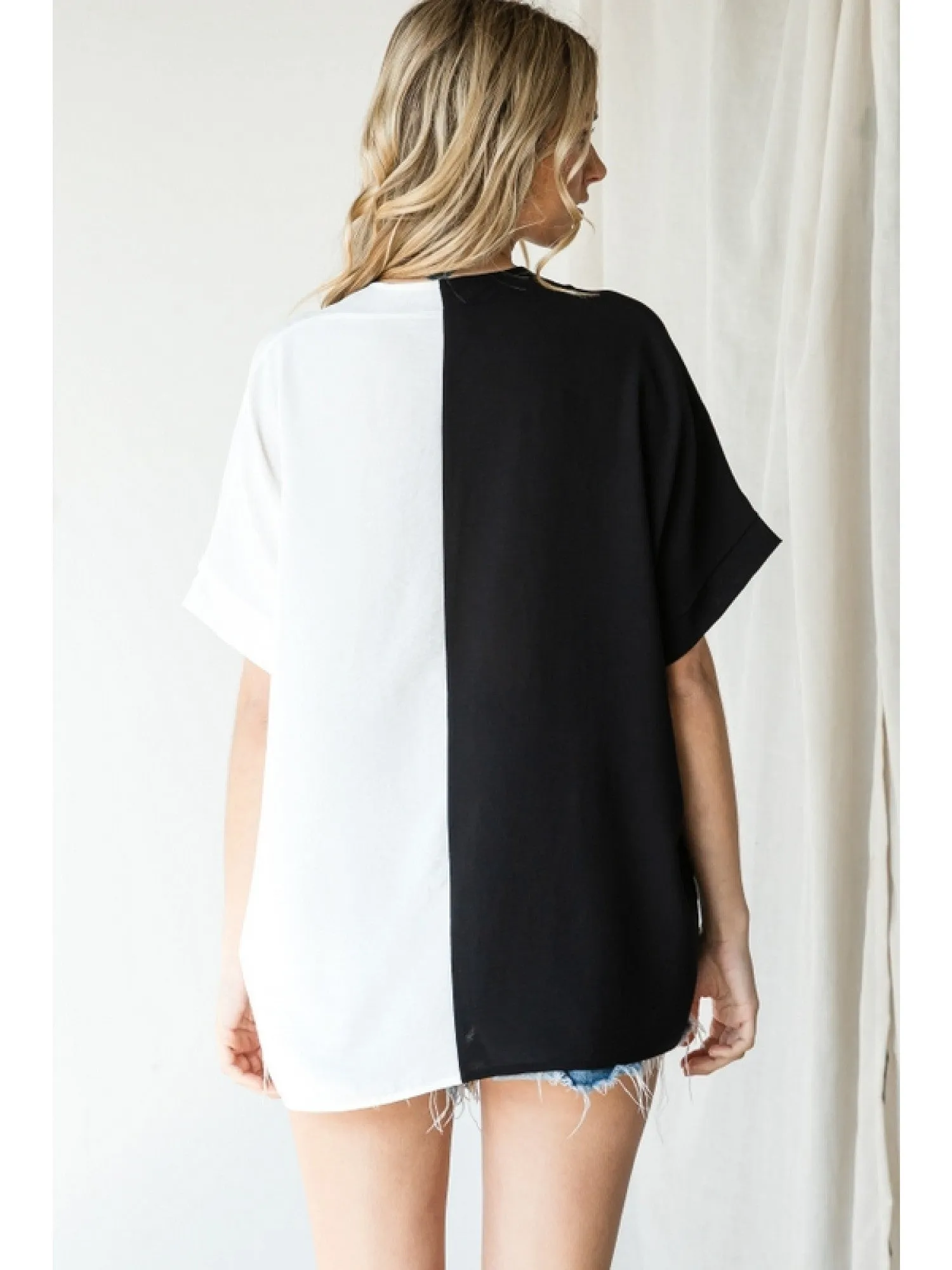 Duo-Tone V-Neck Shift Top
