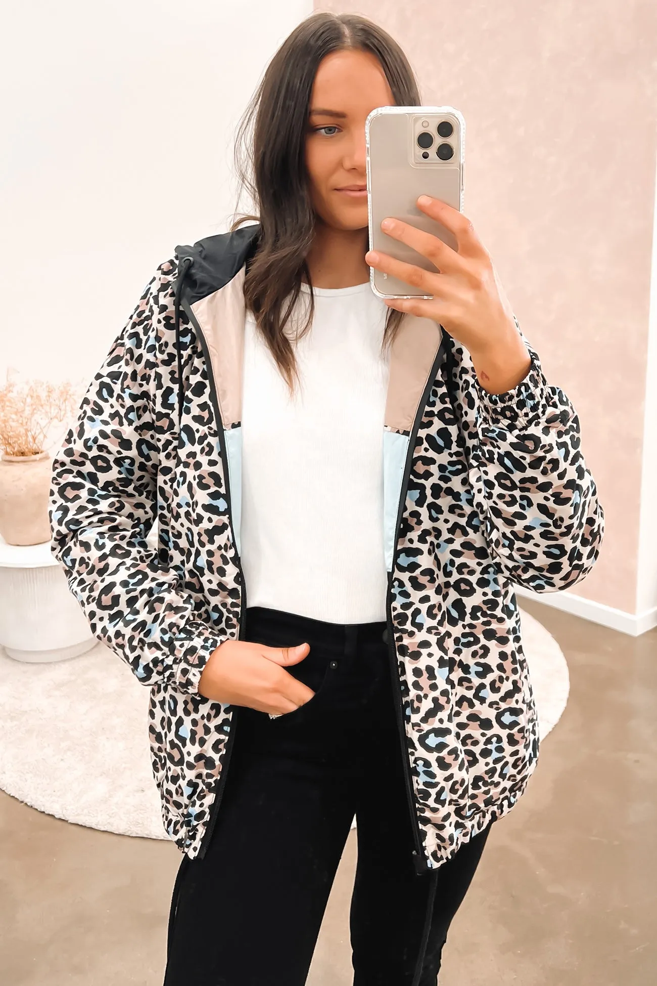 Eclipse Spray Jacket Blue Tan Leopard