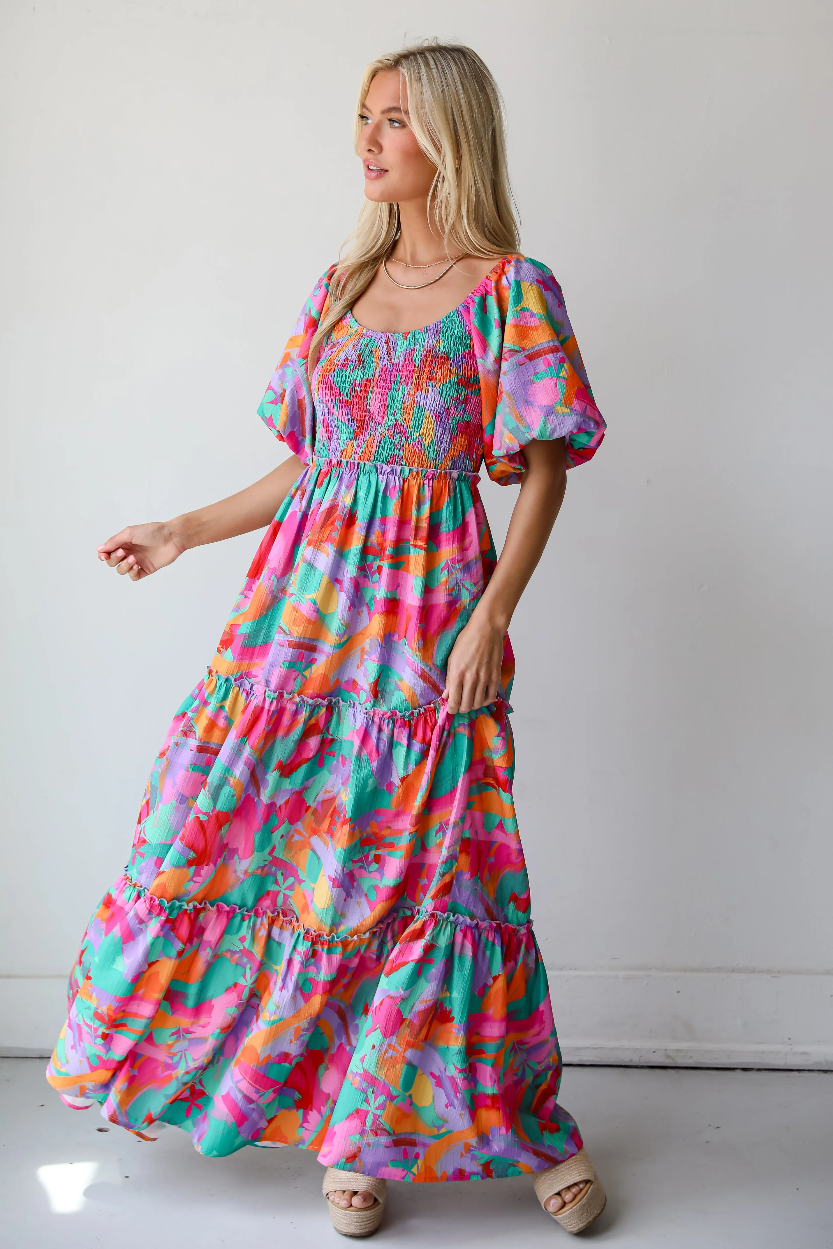 FINAL SALE - Sunny Concept Lavender Floral Tiered Maxi Dress