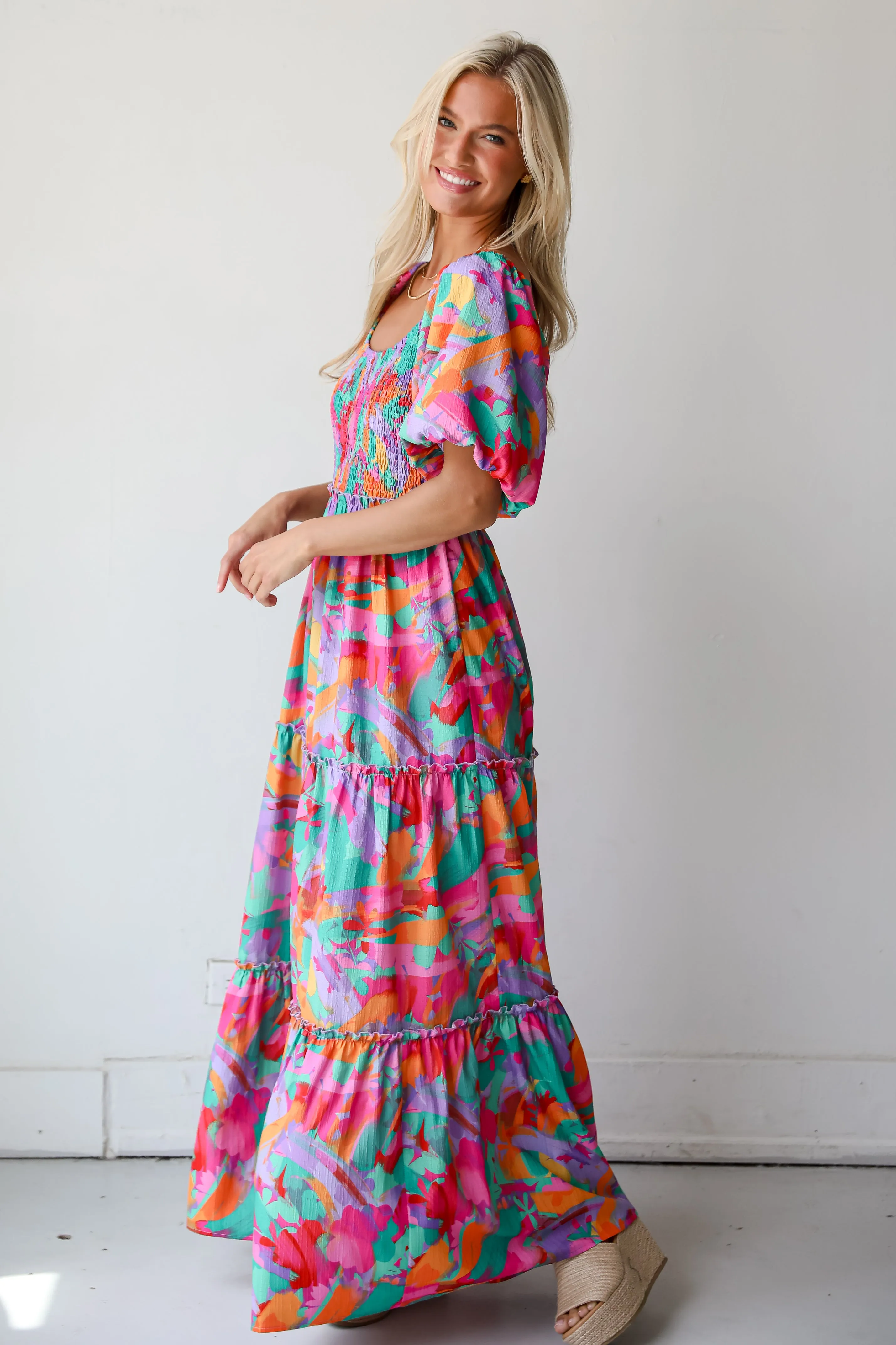 FINAL SALE - Sunny Concept Lavender Floral Tiered Maxi Dress