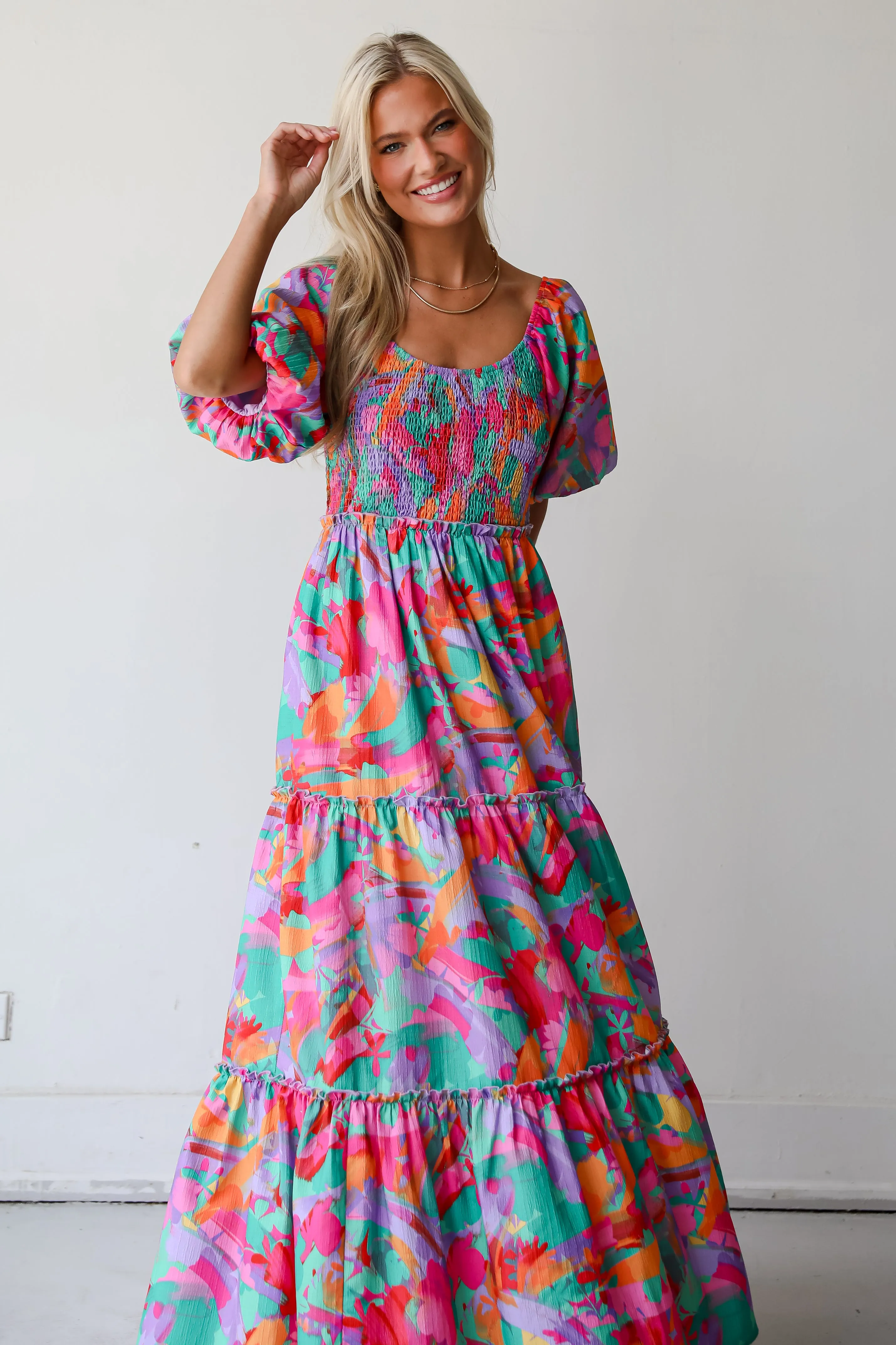 FINAL SALE - Sunny Concept Lavender Floral Tiered Maxi Dress