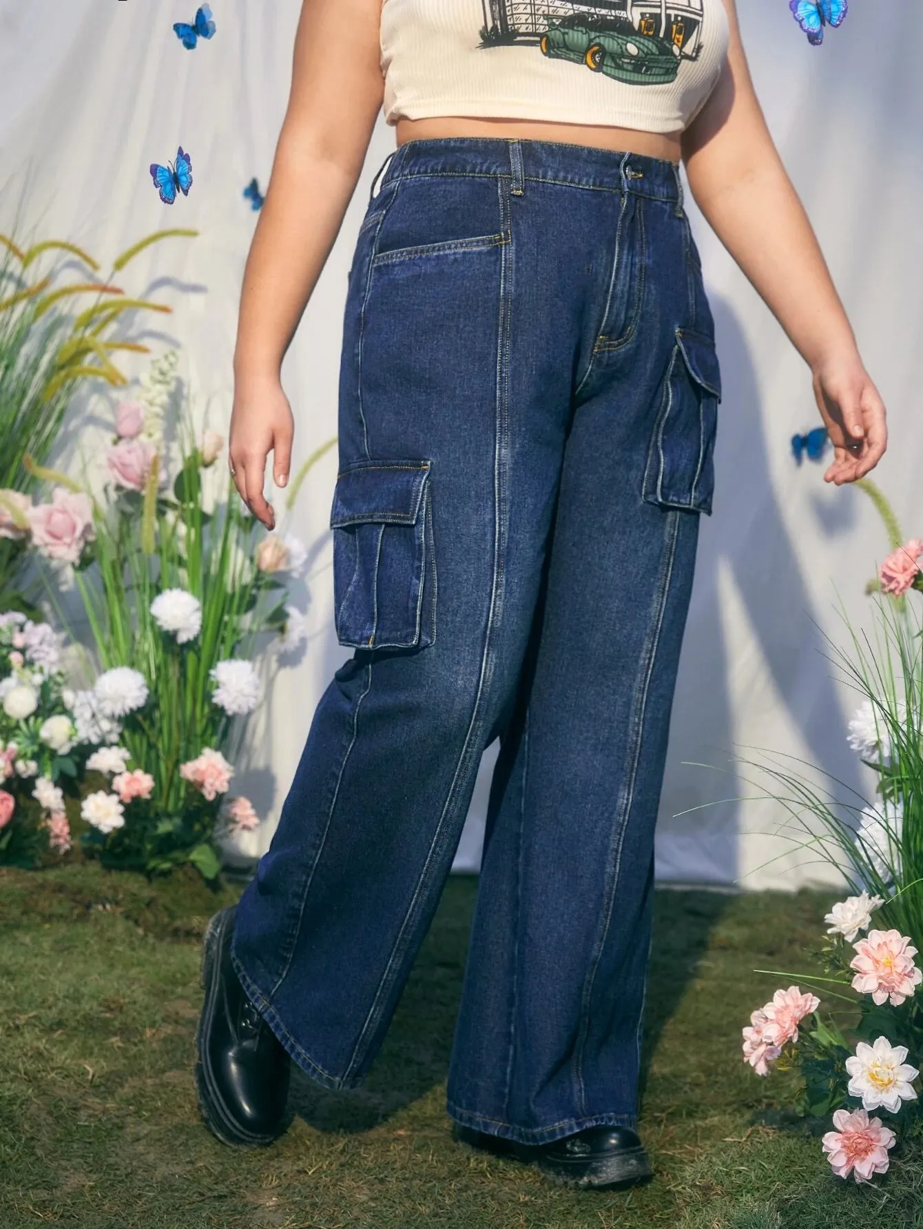 Flap Pocket Cargo Jeans For Plus Sizes