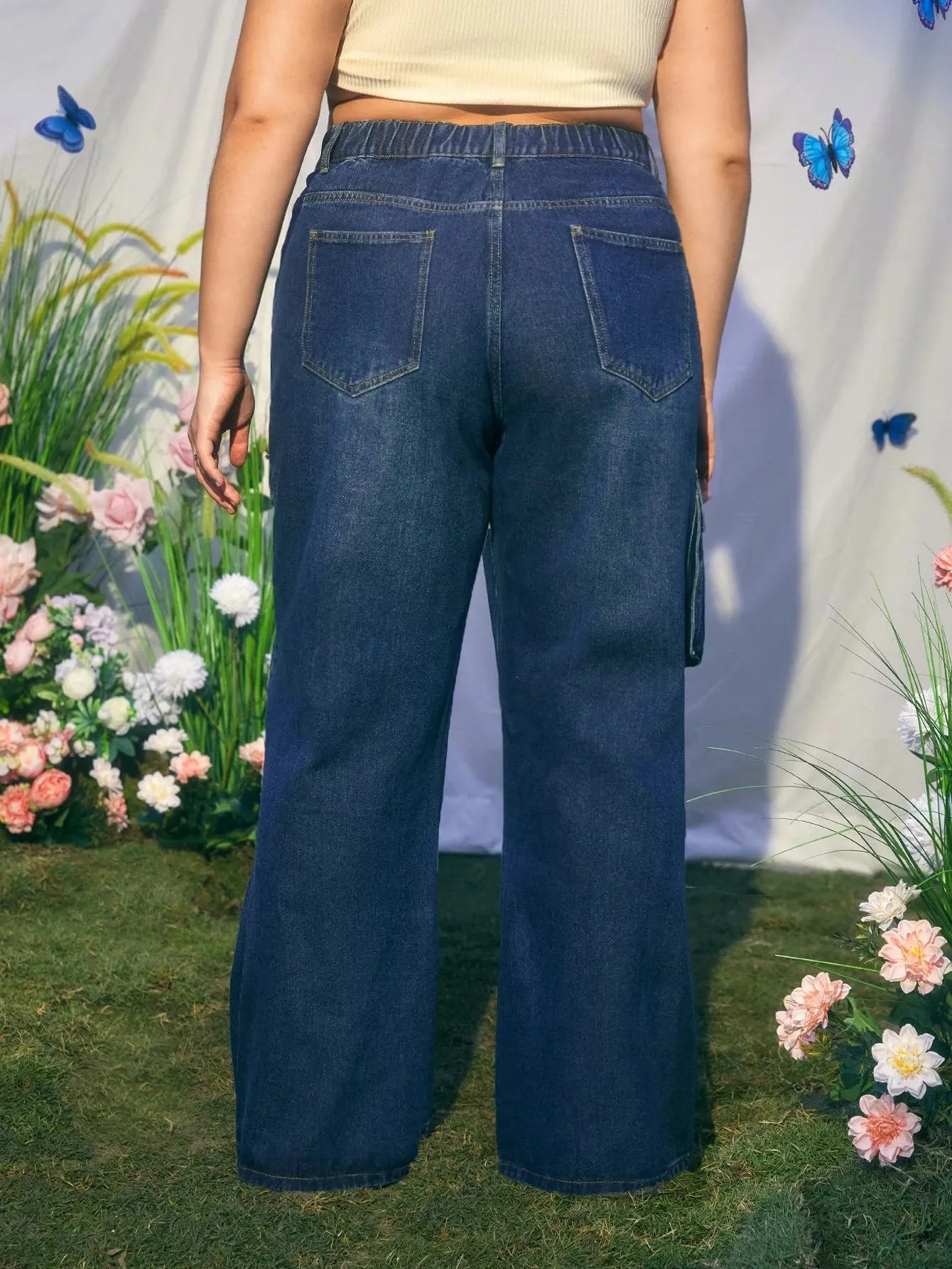 Flap Pocket Cargo Jeans For Plus Sizes