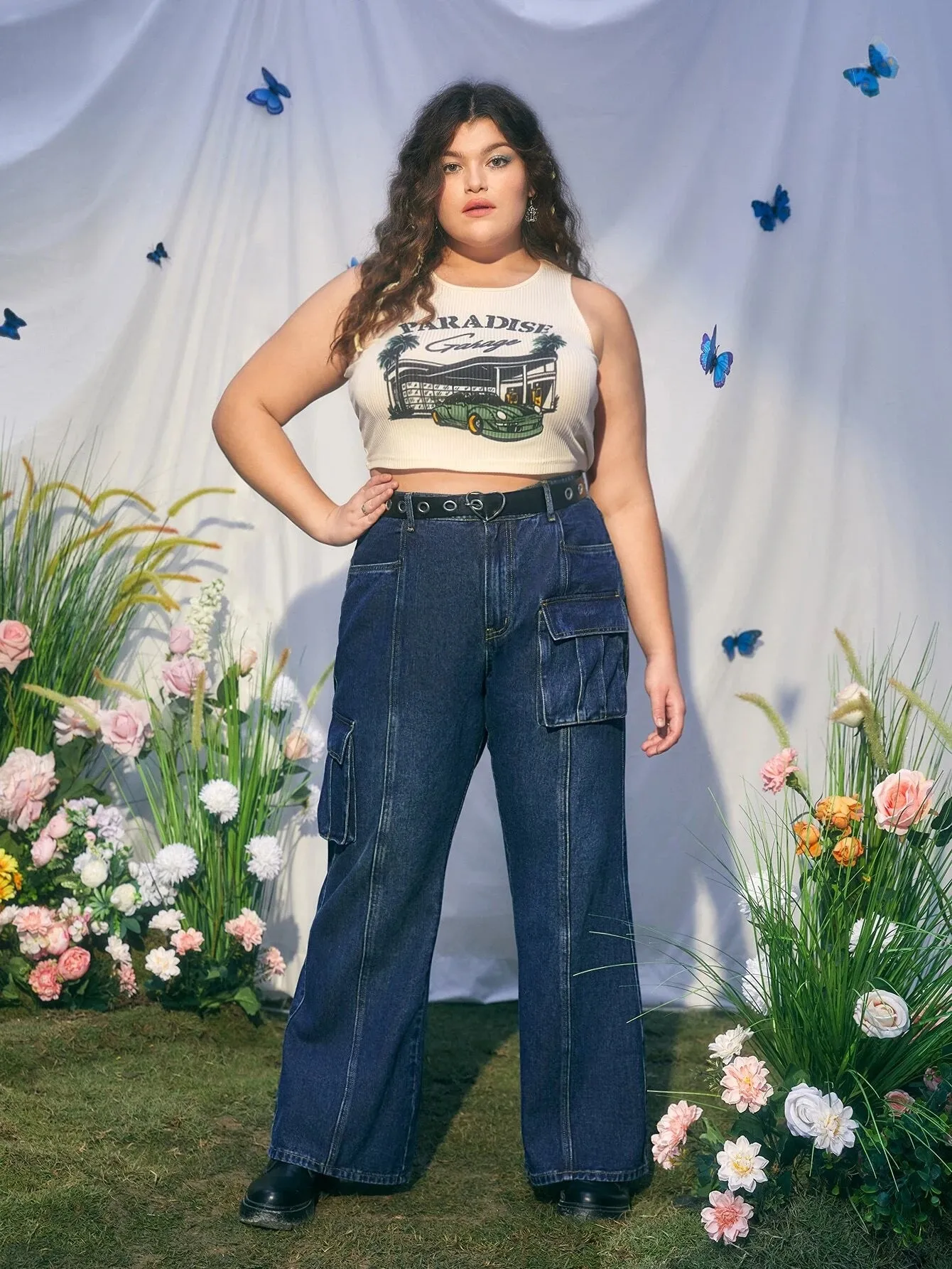 Flap Pocket Cargo Jeans For Plus Sizes