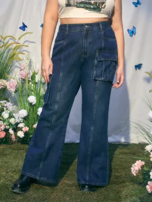 Flap Pocket Cargo Jeans For Plus Sizes